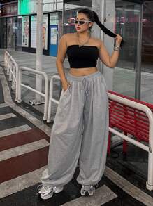 POPSWAY Plus Size Women Loose Draw Waist Jogger Pants, Summer Outfits