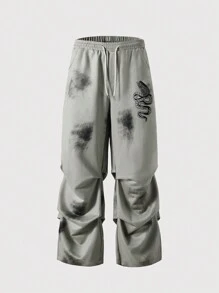 ROMWE MEN Street Life Men's Baggy Wrinkled And Distressed Casual Sweatpants