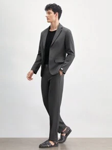 AKNOTIC Business Casual 2pcs Men's Casual Slim Fit Woven Suit Set, Including Long Sleeve Suit Jacket And Mid-Waist Slim Fit Trousers. Ideal For Daily Wear In Spring And Summer.