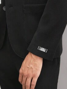 AKNOTIC Men's 2pcs Knitted Business Casual Suit Set, Long Sleeve Shoulderless Padded Coat And Straight-Leg Trousers For Spring/Autumn Office Wear - Black - View 5