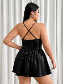 SHEIN ICON 修身款PU皮質鑲空鏤空款吊帶裙