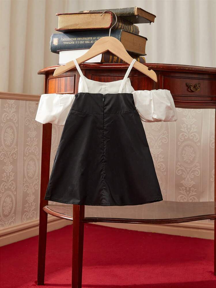 Baby Girl Elegant Vintage Simple Off-Shoulder 3d Bow A-Line Dress, Suitable For Parties In Spring And Summer