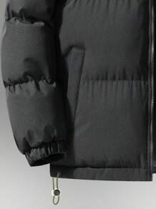 Men Black Zipper Pockets Casual Long Sleeve Winter Coat, Warming - Black - View 5