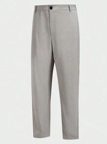 Manfinity Mode Men's Plus Size Solid Color Pleated Straight Leg Dress Pants For Daily Commute - Grey - View 1