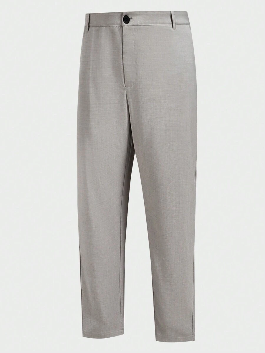 Manfinity Mode Men's Plus Size Solid Color Pleated Straight Leg Dress Pants For Daily Commute - Grey - View 1