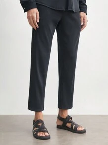 AKNOTIC Business Casual ผู้ชายสไตล์เงินเก่าธุรกิจสบายๆถักกางเกงขายาวมีเชือกผูกเอวกลางเหมาะสำหรับการสวมใส่ในชีวิตประจำวัน - สีเทา - ดู 3