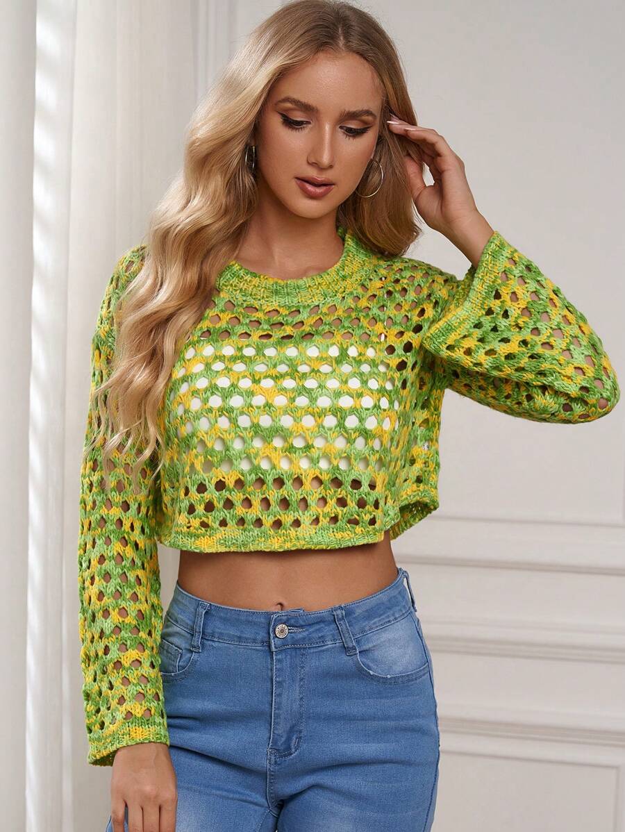 Chiquease 夏季流行短款編織毛衣，中空對比色設計 - 彩色 - 查看 1