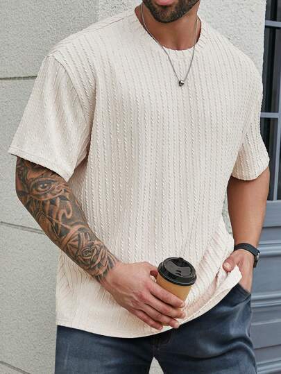 Manfinity Homme Men Plus Size Solid Color Plain Basic Round Neck Short Sleeve Casual T-Shirt, Summer, For Going Out