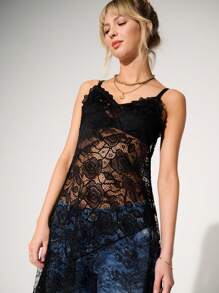 WESTFADE Mixed Lace Slip Dress - Black - View 5