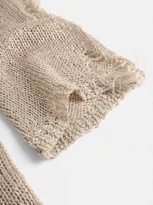 SHEIN Teen Girls Khaki Sequin Knitted Dress With Hollow-Out Long Sleeves And Off Shoulder, - Khaki - View 6