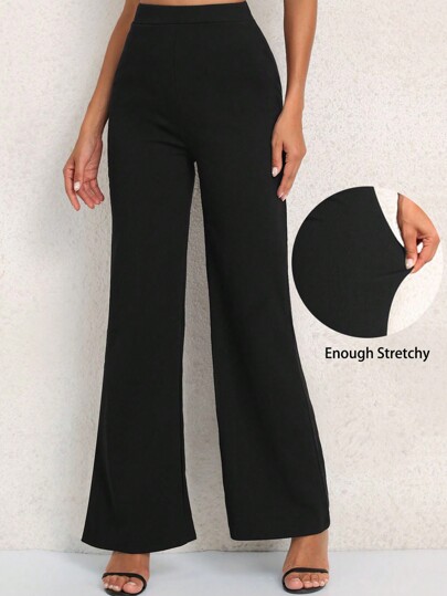 Chiquease Pantalones largos acampanados de uso diario casual y de unicolor para mujer