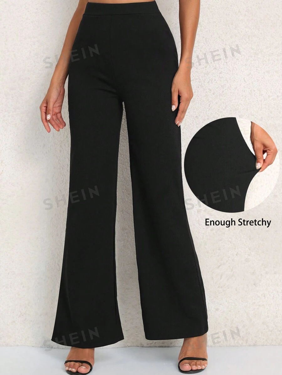Chiquease Pantalones largos acampanados de uso diario casual y de unicolor para mujer - Negro - Ver 1