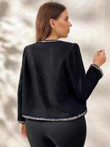 SHEIN Clasi Plus Contrast Trim Button Front Jacket Winter Fall Autumn - Black - View 2