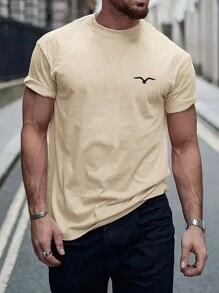 男士海鸥印花圆领短袖休闲 T 恤，夏季 - 杏色 - 查看 5