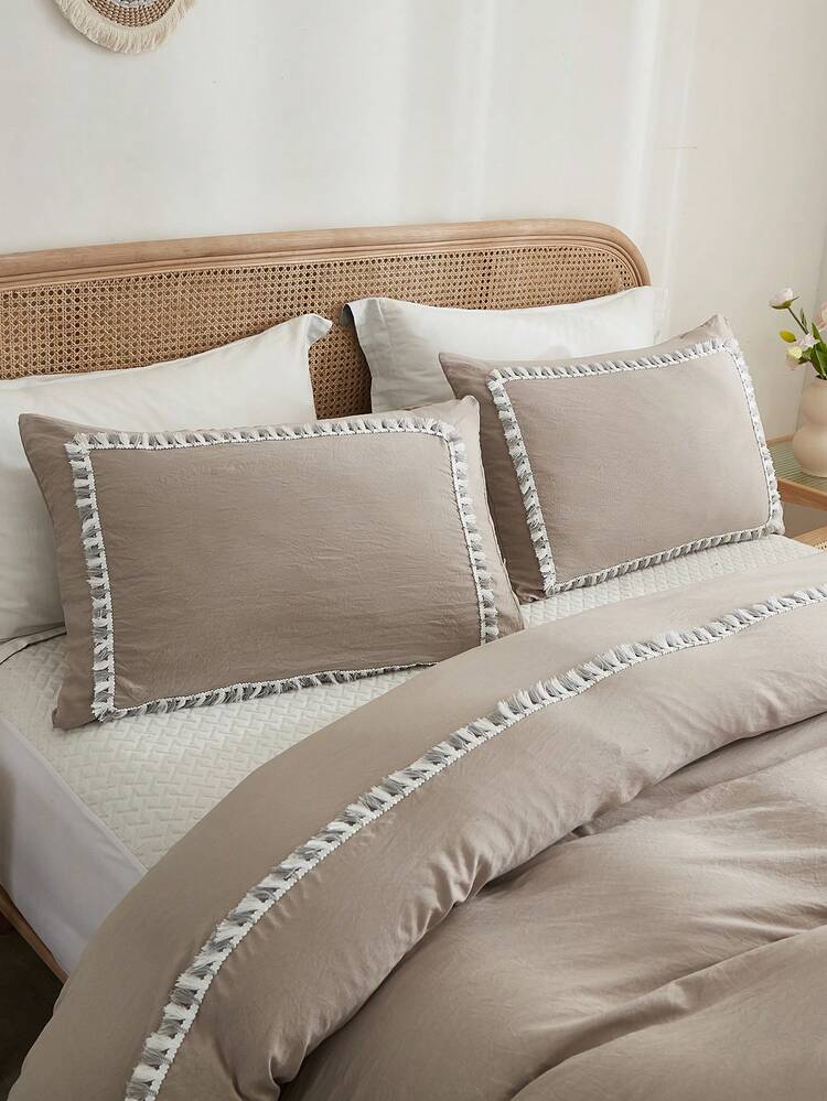 3pcs Solid Color Polyester Waffle Weave Frame Small Double Color Toothbrush Edge Set - Camel - View 5