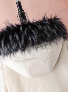 SHEIN 1件装 男童白色毛绒领中长款羽绒服，男童休闲羽绒服 - 白色 - 查看 4