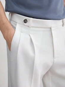 AKNOTIC Business Casual 男士綜合提花中腰直筒寬鬆休閒褲，適用於日常穿著 - 白色 - 查看 5