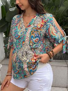 SHEIN Maternity Vacation Paisley Print Blouse - Multicolor - View 3