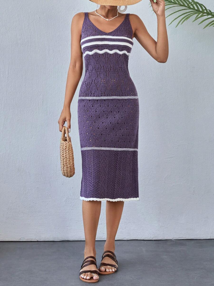 RueChic Striped Cover-Up Dress, For Summer Beach Vacation - Purple - View 1