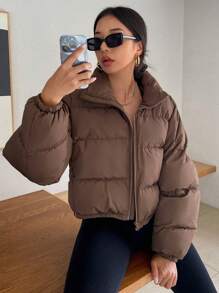DAZY Abrigo acolchado de mujer con cuello alto en unicolor, grueso y cálido para el invierno