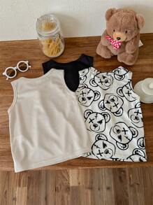 SHEIN 3pcs Young Boy Cute Cartoon Bear Pattern Round Neck Lightweight Comfortable Top, Multipack - Multicolor - View 2