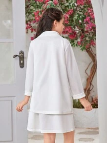 Tween Girl Summer Casual Solid Color Jacket And Sleeveless Dress Set