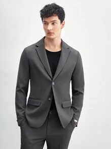 AKNOTIC Business Casual 2pcs Men's Casual Slim Fit Woven Suit Set, Including Long Sleeve Suit Jacket And Mid-Waist Slim Fit Trousers. Ideal For Daily Wear In Spring And Summer.