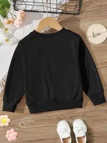 SHEIN Girls' Halloween Pumpkin Printed Round Neck Sweatshirt For Toddler Girls - Black - View 2