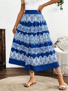 Breezaya Falda vintage de ocio con estampado, modelo A-line
