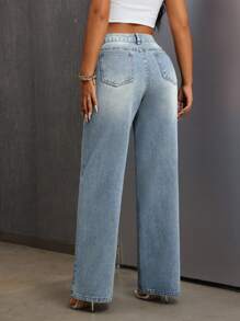 SHEIN SXY Women Pocket Ripped Wide-Leg Loose Casual Jeans