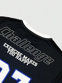 ROMWE MEN Street Life Áo thun nam tay ngắn in logo xe đua mùa hè thông thường màu khối - Đen và trắng - Xem 5