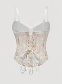 SHEIN Unity Women's Delicate Floral Lace Spaghetti Strap Camisole With Padded Cups - Multicolor - View 2