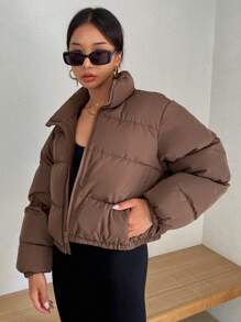 DAZY Abrigo acolchado de mujer con cuello alto en unicolor, grueso y cálido para el invierno