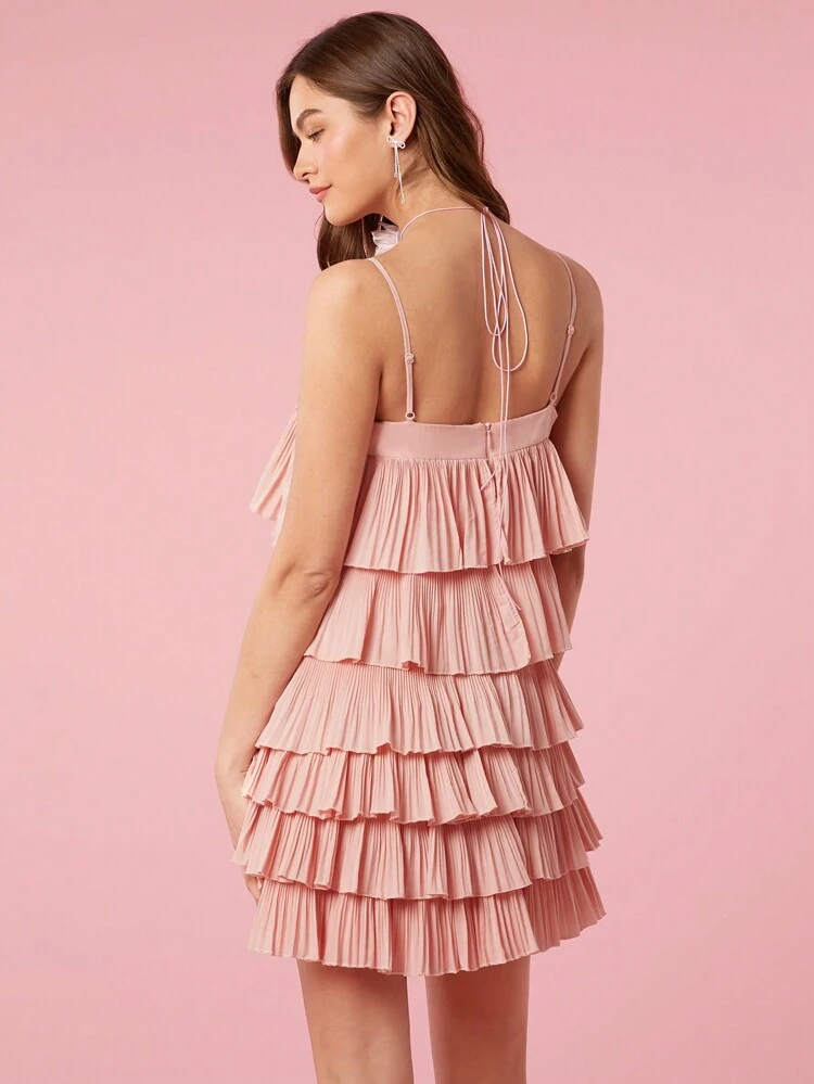 Feminine Pleated Woven Short Loose Tank Cake Dress