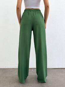 SHEIN Tall Lange Größe Hose mit elastischem Bund und geradem Bein - Grün - Übersicht 2