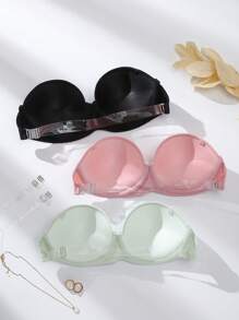 Romantic & Sexy Strapless Smooth Underwire Bra, 3pcs/Set With Invisible Shoulder Straps For Various Wear (Gift) - Multicolor - View 2