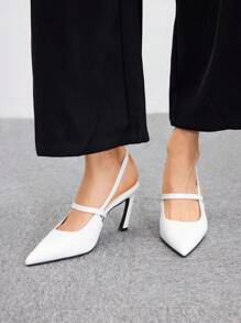 SheIn BIZ Women High Heel Pointed Toe Hollow Out Shoes, Simple Style - Chantilly - View 4