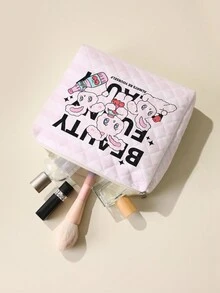 ROMWE Kawaii 可愛粉色兔子和字母印花雙面格紋化妝包 - 彩色 - 查看 4