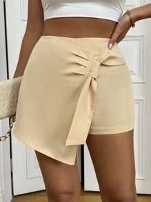 Chiquease Women's Solid Color Casual Summer Shorts For Daily Wear - Khaki - View 4