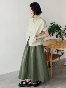 FRIFUL Women Solid Zip Up Batwing Sleeve Jacket - Khaki - View 2