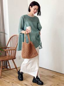 FRIFUL Áo kiểu nữ đơn giản với viền tương phản, xếp ly ở gấu áo, thích hợp cho lễ Phục sinh. - màu xanh lá - Xem 2