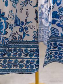 Soleia Vestido largo de talla grande con abertura extendida en azul y blanco para vacaciones informales WYWH - Azul y blanco - Ver 6