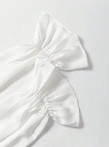 INAWLY Women's Summer Elegant Solid Color Off-Shoulder Shirt With 3D Floral Decoration - White - View 5
