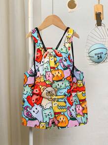 SHEIN Conjunto de 2 piezas de pelele con estampado de animales de dibujos animados y mochila para bebé niño - Amarillo - Ver 5