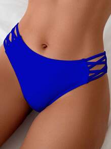 SHEIN Swim Ladies' Solid Color Simple Daily Full Coverage Bikini Bottom Summer - Royal Blue - View 5