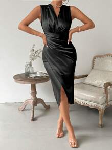 Zolique Sexy Bodycon Slit Women's Dress - Black - View 6