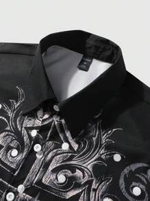 ROMWE MEN Goth Camisa casual de manga corta con estampado de cruz para hombres en verano, para Halloween, escuela