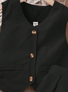 SHEIN Conjunto de dos piezas de niña preadolescente con top sin mangas con volantes y falda elegante