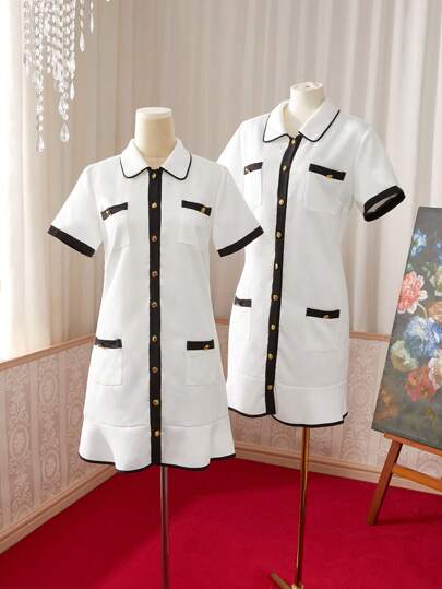 少女麥德琳公主金屬扣短袖空心裙，母女裝配對外套（分2件售出）