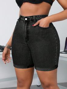 SHEIN SXY Plus Size Denim Shorts, Fashionable For Summer - Dark Grey - View 6